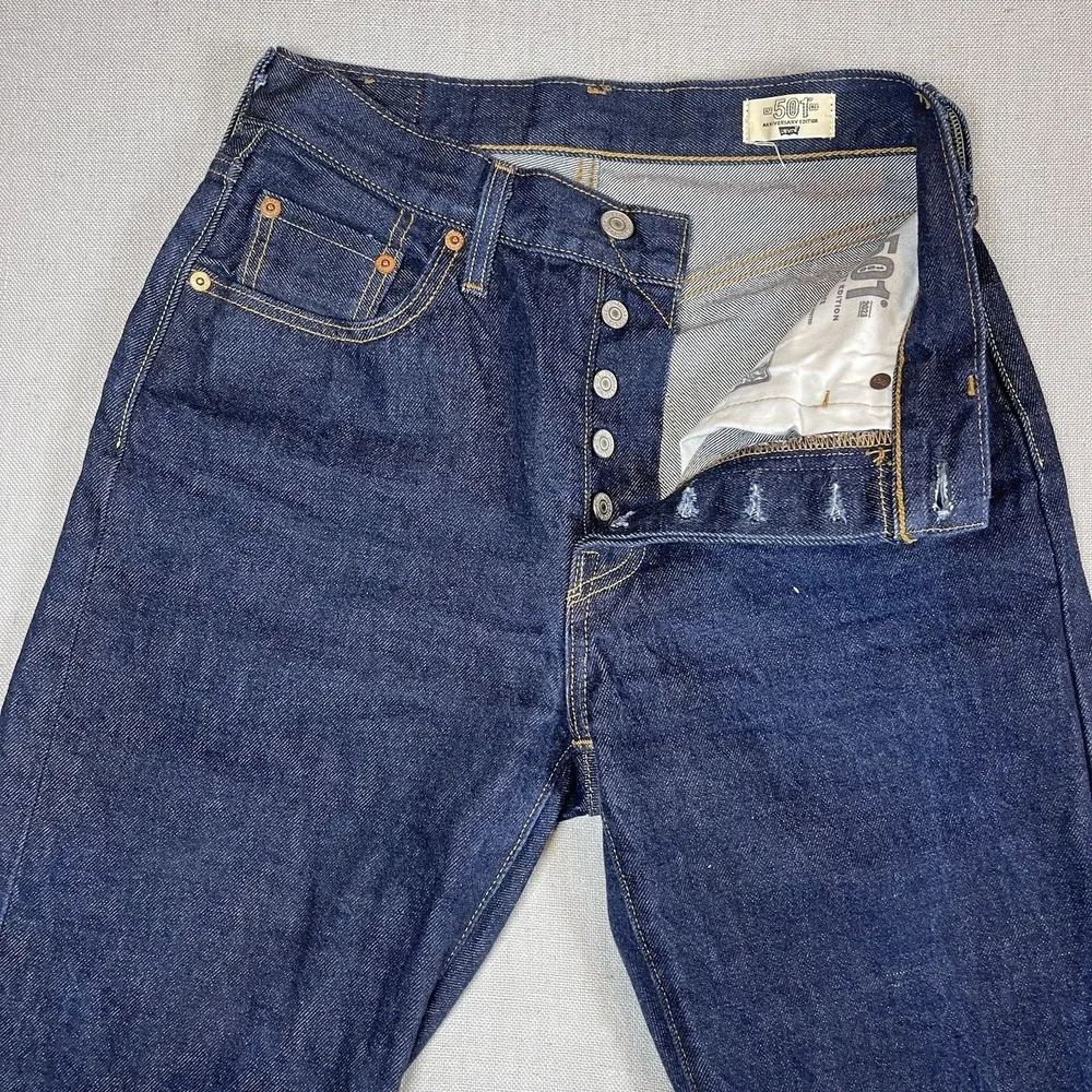 Levis 501 Jeans Men 26x30 Raw Indigo Selvedge Denim 150th Anniversary Button Fly